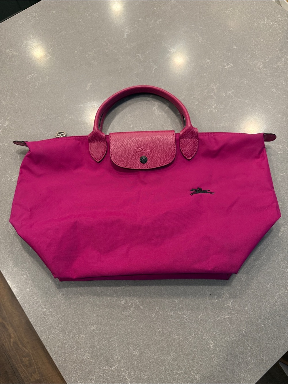 Longchamp Tote in Bright Fuchsia with Black Logo